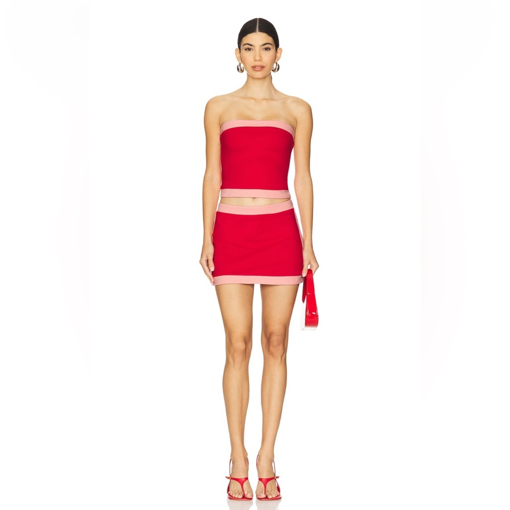 Lovers + Friends Red and Pink Strapless Two-Piece Set